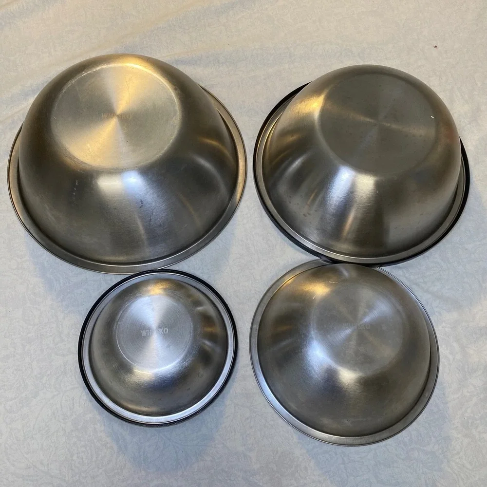 WHISKO Stainless Steel Mixing Bowl‎ Set 4 Bowls 2 Lids Nesting Kitchen Prep